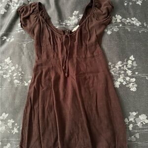 PacSun La Hearts Brown Babydoll Mini Dress with Puff Cap Sleeves Size Medium
